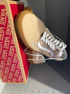 Vans Tan Canvas Old Skool Sneakers with White Stripe